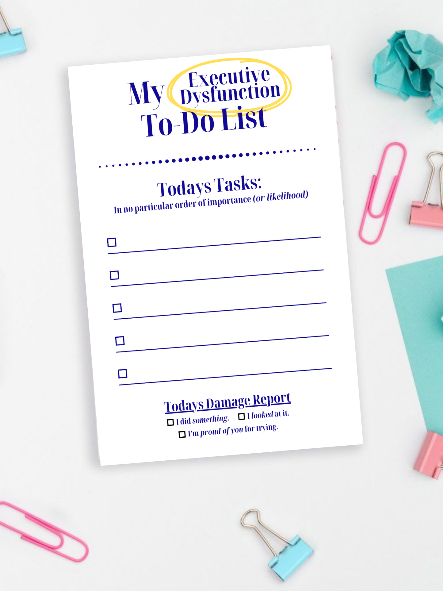 Executive Dysfunction To-Do List Notepad | Funny Daily Task Pad for Real-Life Productivity