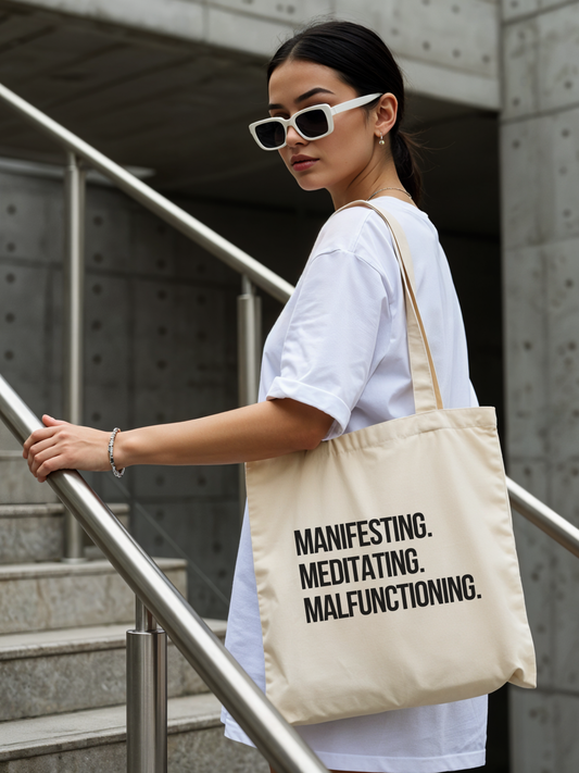 Manifesting Meditating Malfunctioning Canvas Tote Bag - Shout