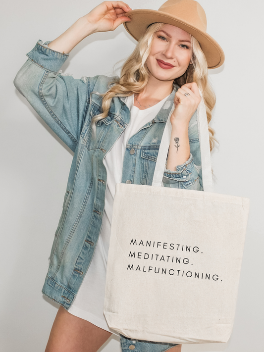 Manifesting Meditating Malfunctioning Canvas Tote Bag - Whisper