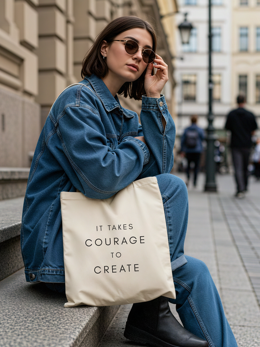 It Takes Courage to Create Canvas Tote Bag - Whisper