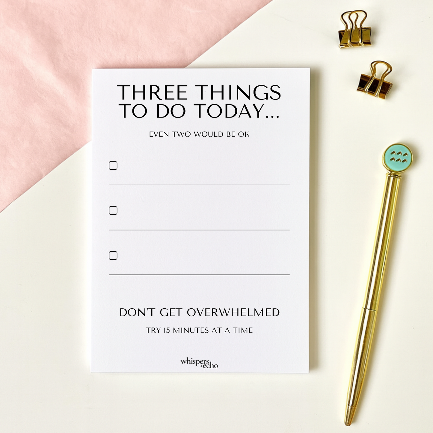 Three Things To Do Today Notepad | Minimal Daily To-Do List Pad